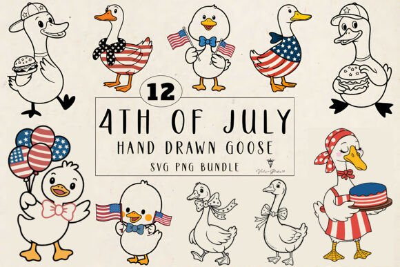 4th of July Hand Drawn Goose Bundle: Festive SVG Designs