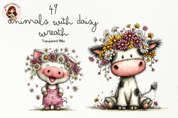 Adorable Spring Art: Cute Daisy Animals PNG Clipart Guide