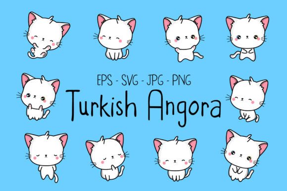 Adorable Turkish Angora Cat Illustrations for Creative Projects