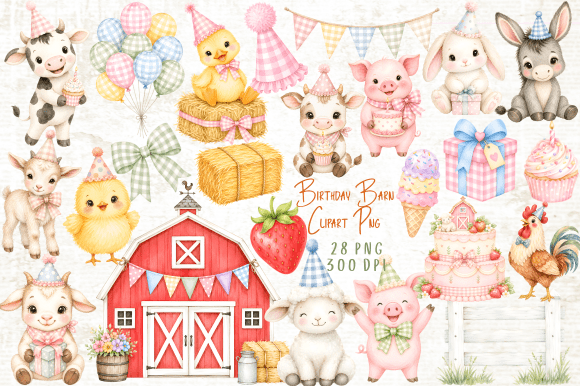 Birthday Barn Farm Animals Clipart: Your New Favorite Design Asset