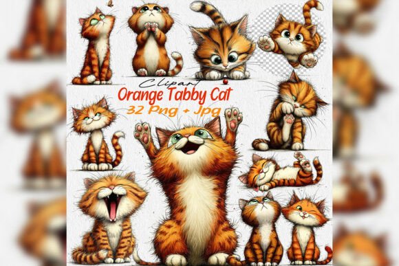 Bringing Joy to Projects: Whimsical Orange Tabby Cat Birthday Clipart