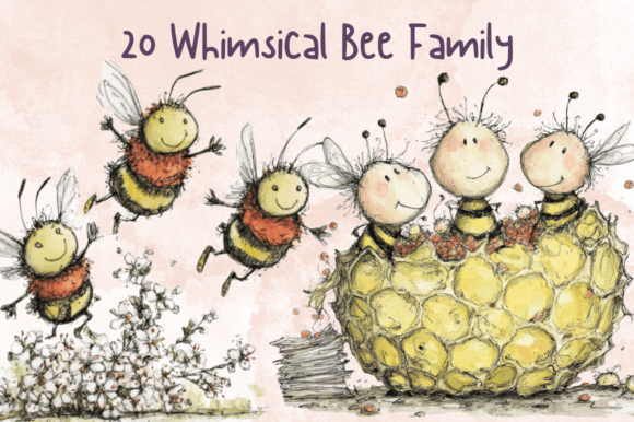 Buzz into Creativity with the Whimsical Quirky Bee Family Clipart Set