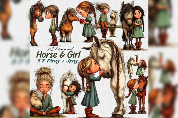 Charming Equestrian Art with Horse Girl PNG Clipart
