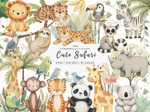 Charming Safari Art: Watercolor Cute Boho Baby Animals for Your Projects