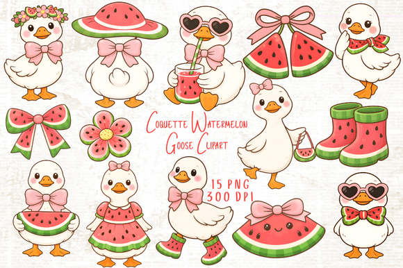 Coquette Watermelon Goose Clipart: A Sweet Summer Design Asset