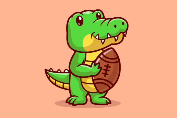 Cute Crocodile Holding Rugby Ball: A Playful Asset for Modern Branding