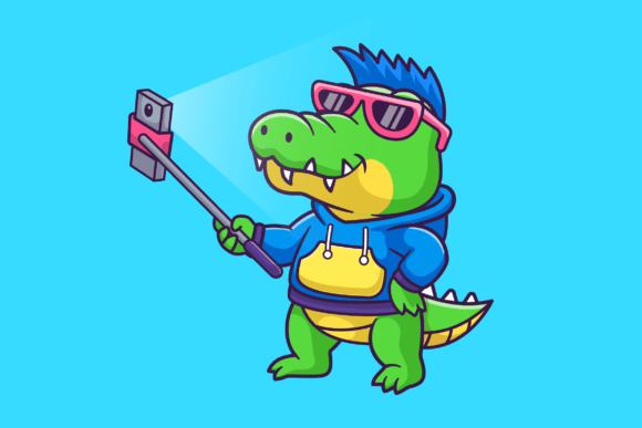 Cute Crocodile Selfie: A Modern Design Asset