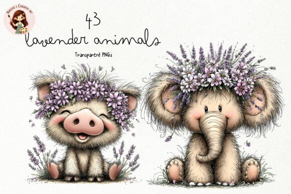 Designing with Soft Watercolor Charm: Cute Lavender Animals PNG Clipart