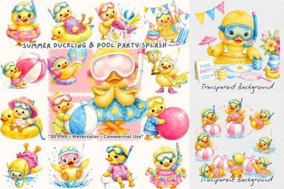Dive Into Design: The Summer Pool Party Duckling Watercolor Clipart