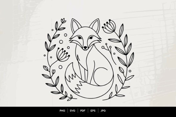 Enchanting Woodland Artistry: The Cute Fox Floral Line Art SVG