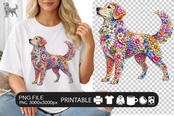 Floral Standing Dog Sublimation Design: A Creative Asset