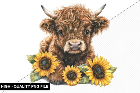 Highland Cow and Sunflowers Clipart: A Touch of Rustic Charm