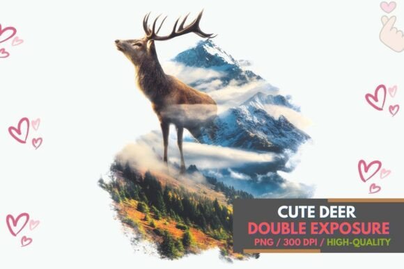Majestic Deer Mountain Double Exposure: A Designer's Wildlife Asset