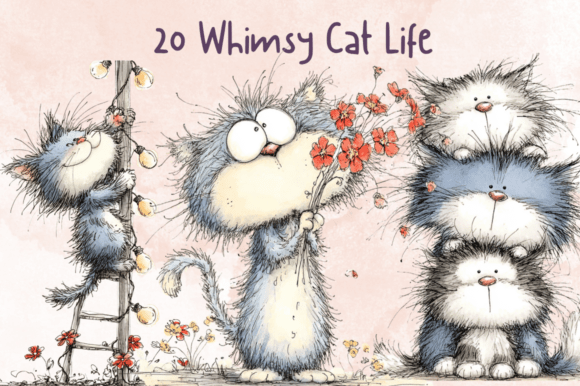 Storybook Whimsy Cat Clipart Set: A Designer's Cozy Companion