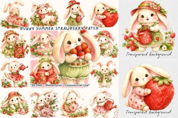 Summer Strawberry Bunny Watercolor: A Sweet Design Asset