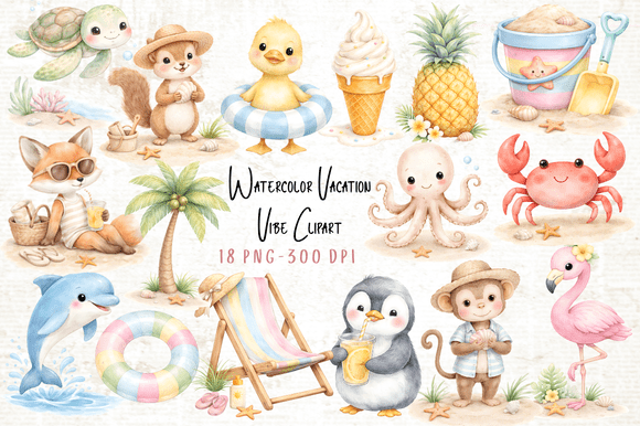 Watercolor Vacation Vibe Clipart PNG: Your Go-To Design Asset