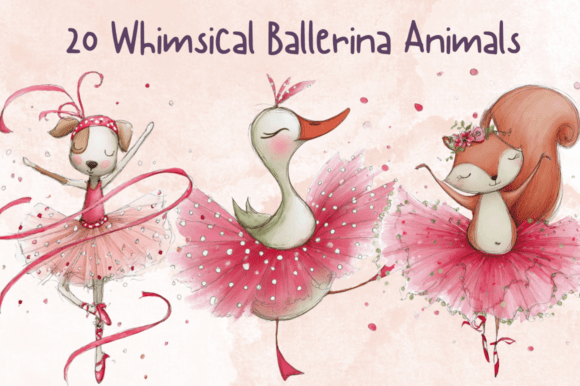 Whimsical Ballerina Animals Clipart: 20 Charming PNG Designs