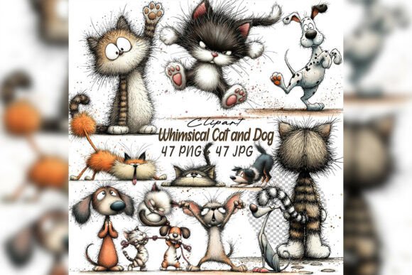 Whimsical Cat & Dog Friends Clipart for Creative Projects