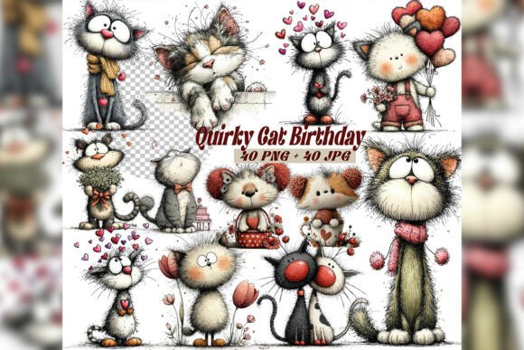 Whimsical Watercolor Cat Birthday Clipart for Creative Projects